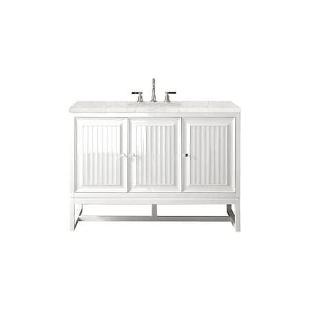 James Martin Vanities Athens 48in Single Vanity, Glossy White w/ 3 CM Eternal Jasmine Pearl Quartz Top E645-V48-GW-3EJP